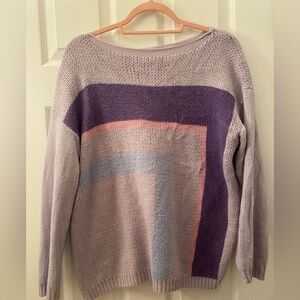 MISSLOOK Vintage Women's Widenecm Sweater with Purple and Pink Accents